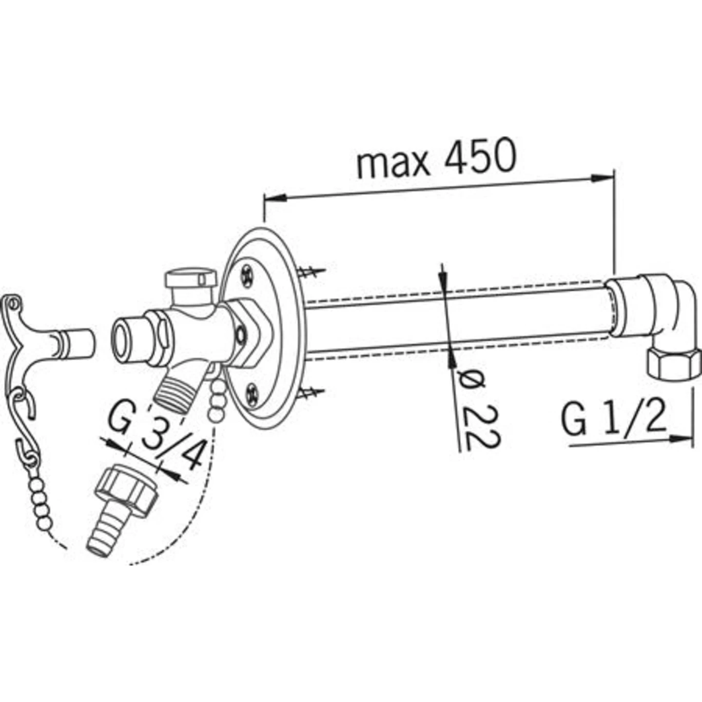 Hansa HANSA vorstvrije gevelkraan lengte 450 mm inkortbaar - 0